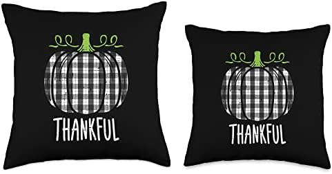 Plaid Pumpkin Thankful Thanksgiving Fall Women Girls Kids Throw Pillow - Image 3