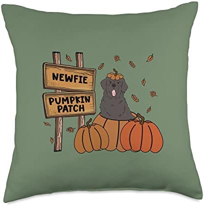 Black Newfie Pumpkin Patch Dog Lovers Thanksgiving Halloween Throw Pillow by Unknown