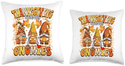 Family Happy Hallothanksmas Thanksgiving Christmas Thanksgiving with My Lunch Lady Gnomies Gnomes Xmas Plaid Throw Pillow, 18x18, Multicolor - Image 3
