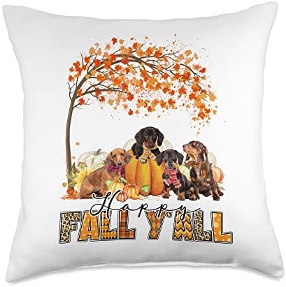 Happy Fall Y'all Dachshund Lover Autumn Pumpkin Thanksgiving Throw Pillow by Unknown