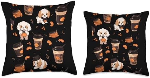 Dog Puppy Pumpkin Spice Latte Autumn Pattern Thanksgiving Throw Pillow - Image 3