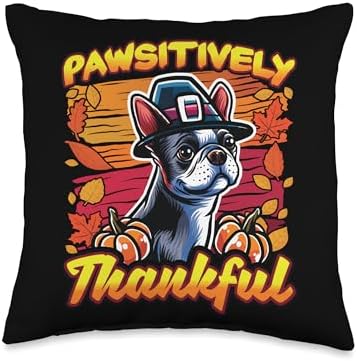 BCC Boston Terrier Shirts & Dog Lover Gifts Boston Terrier Dog Scarf Pilgrim Happy Thanksgiving Throw Pillow, 16x16, Multicolor by Unknown