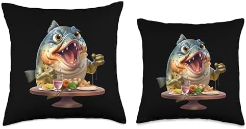 Funny Christmas Thanksgiving fish trout dinner Funny Fish Trout Eating Thanksgiving and Christmas Dinner Throw Pillow, 18x18, Multicolor - Image 3