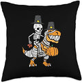 Thanksgiving Skeleton On Trex Dino Fall Boys Kids Toddlers Throw Pillow by Unknown