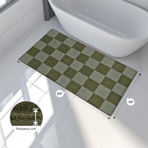 Bathroom Rugs, 30" x 60" Bath Rugs, Checkered Budding Green & Sage Green