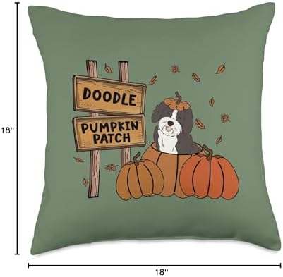 Sheepadoodle Pumpkin Patch Dog Lovers Thanksgiving Halloween Throw Pillow - Image 4