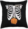 rib cage skeleton xray thanksgiving pumpkin in stomach Throw Pillow by Unknown