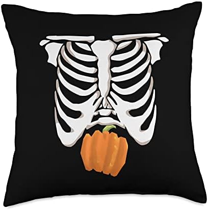 rib cage skeleton xray thanksgiving pumpkin in stomach Throw Pillow by Unknown