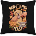 Paw-stuffing Feast Retriever Thanksgiving Golden Dog Throw Pillow by Unknown
