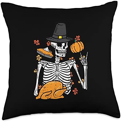 Thanksgiving Rocker Skeleton Rock Hand Fall Men Boys Kids Throw Pillow by Unknown
