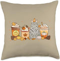 Maine Coon Cat Coffee Pumpkin Spice Cat Fall Thanksgiving Throw Pillow by Unknown