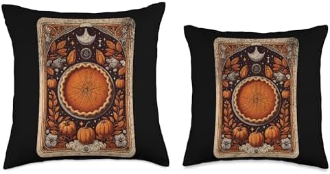 Vintage Pumpkin Pie Tarot Card Funny Thanksgiving Lover Throw Pillow - Image 3
