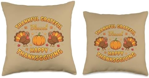 Thankful Grateful Blessed Happy Thanksgiving Turkey Pumpkin Throw Pillow - Image 3