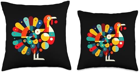 Geometric Minimalism Illustration Turkey Thanksgiving Bird Throw Pillow - Image 3