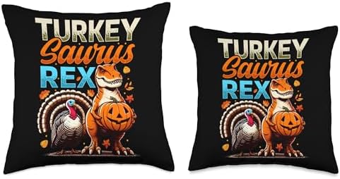 Turkeysaurus Rex, Thanksgiving Dinosaur & Turkey Dino Throw Pillow - Image 3