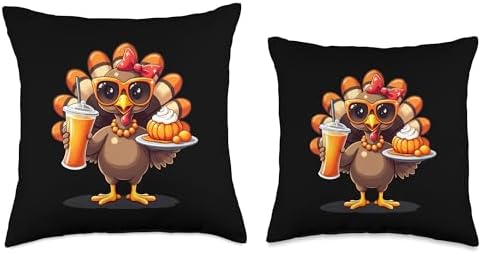 Thanksgiving Turkey with Sunglasses Girls and Women Throw Pillow - Image 3
