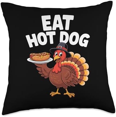 Thanksgiving Turkey Eat Hot Dog Throw Pillow by Unknown
