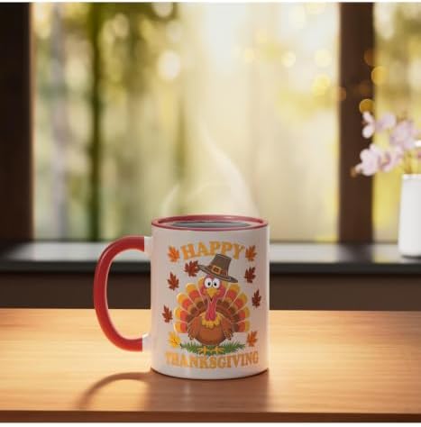 Happy Thanksgiving Funny Turkey Family Dinner Thanksgiving Ceramic Mug, Red/White, 11oz - Image 3