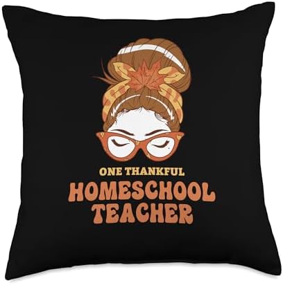 Thanksgiving Holiday Gifts and Designs Messy Bun Homeschool Teacher Thanksgiving Woman Throw Pillow, 18x18, Multicolor by Unknown