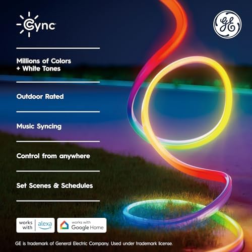 Cync GE Dynamic Effects Smart LED Light Strip with Music Sync, Color Changing Outdoor Light Strip, Compatible with Alexa and Google Home, 16ft Waterproof Light + Power Supply