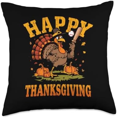 Happy Thanksgiving 2026 Funny Baseball Turkey Family Dinner Throw Pillow by Unknown