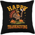Happy Thanksgiving 2026 Funny Baseball Turkey Family Dinner Throw Pillow by Unknown