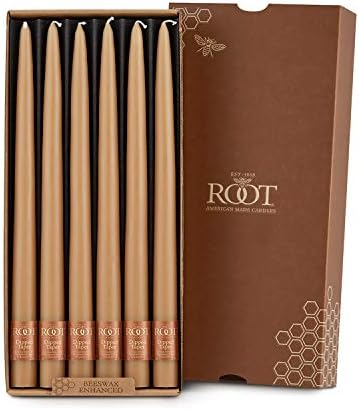Root Candles 12-Count Unscented Hand-Dipped Tapers, 12-Inch, Beeswax Color by RootCandles