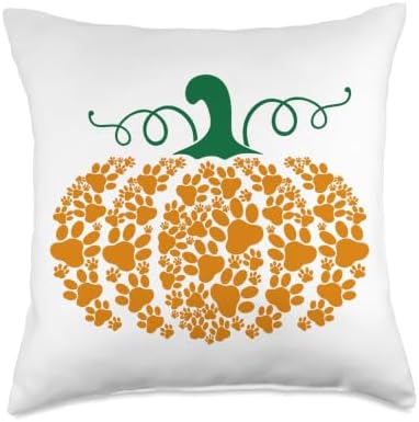 Halloween Pumpkin Dog Cat Paw Print Pet Lover Thanksgiving Throw Pillow by Unknown