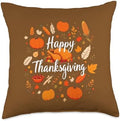 Happy Thanksgiving Turkeys Pumpkins Corn Stalks Cranberry Throw Pillow by Unknown