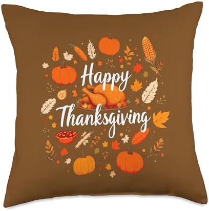 Happy Thanksgiving Turkeys Pumpkins Corn Stalks Cranberry Throw Pillow by Unknown