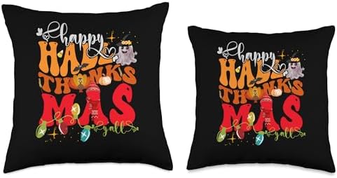 Happy Hallothanksmas Y'all Halloween Thanksgiving Christmas Throw Pillow - Image 3