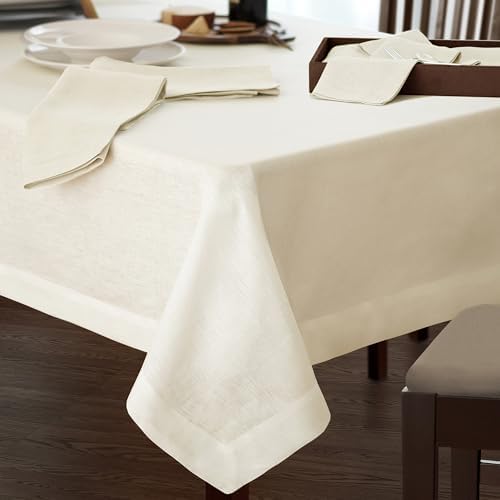 Elrene Home Fashions Villeroy & Boch La Classica Linen Tablecloth, Great for Formal Dining or Everyday Use, 70 Inches by 96 Inches, Ivory by ElreneHomeFashions