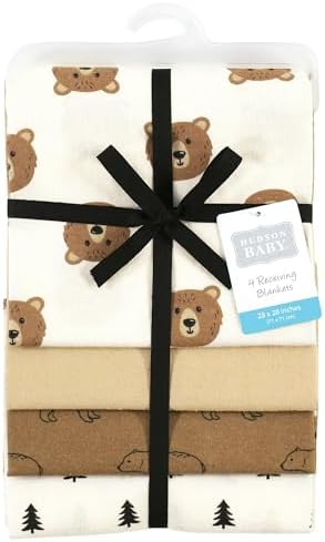 Hudson Baby Unisex Baby Cotton Poly Flannel Receiving Blankets, Brown Bear, One Size - Image 2