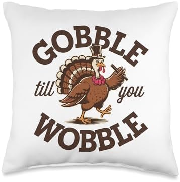 Gobble Till You Wobble, Funny Thanksgiving For Men Women Throw Pillow by HadleyDesigns