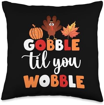 Gobble Til You Wobble Graphic Retro Fall Gobble Til You Wobble Funny Thanksgiving Graphic Throw Pillow, 16x16, Multicolor by Unknown
