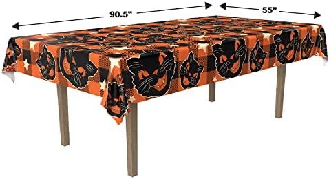 Beistle Fabric Black Cat Vintage Halloween Tablecover, 55” x 90.5” – Polyester Table Cloth, Rectangular Tablecloth, Holiday Tablecloth, Halloween Fabric Tablecloth, Halloween Decorations