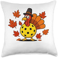 Turkey Pickleball Pickle Ball Thanksgiving Fall Autumn Lover Throw Pillow by Unknown