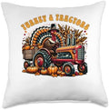 Turkey And Tractors Boys Kids Girls Thanksgiving Hayride Throw Pillow by Unknown