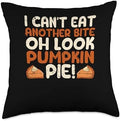 Pumpkin Decor Autumn Foliage Fall Leaves Shirt I Can't Eat Another Bite Look Pumpkin Pie Fall Thanksgiving Throw Pillow, 18x18, Multicolor by Unknown