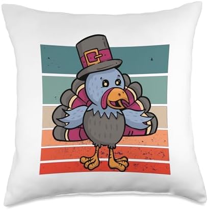 Thanksgiving turkey kawaii cute turkey pilgrim hat holiday Throw Pillow by Unknown