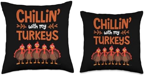 Funny Chillin' with My Turkeys Thanksgiving Throw Pillow - Image 3