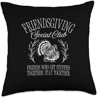 Cute Stuffed Friendsgiving Social Club Thanksgiving Turkey Throw Pillow by Unknown