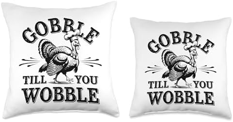 Gobble Till You Wobble, Funny Thanksgiving For Men Women Throw Pillow - Image 3