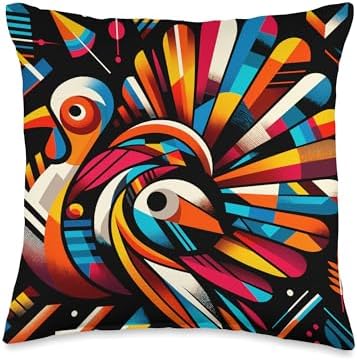 Cool Thanksgiving Turkey Bird in Abstract Art Style Throw Pillow by Unknown