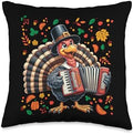 Funny Thanksgiving Turkey with Pilgrim Hat Playing Accordion Throw Pillow by Unknown