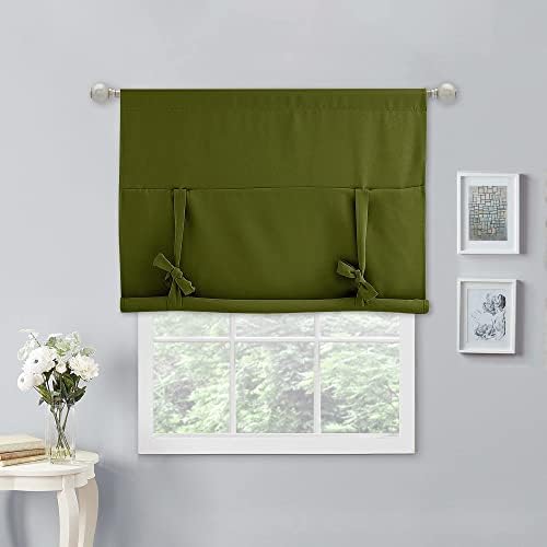 NICETOWN Tie Up Tier Curtain - Kitchen Curtains Room Darkening Roman Shade 54 inches Length Rod Pocket Adjustable Balloon Window Valances, 1 Panel, 40 inches Wide, Olive Green - Image 6