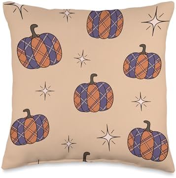Vintage Fall Season Thanksgiving Cozy Autumn Pumpkin Plaid Throw Pillow by Unknown