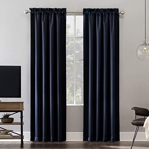 Sun Zero Oslo Theater Grade Extreme Total Blackout Rod Pocket Curtain Panel, 52" x 84", Navy Blue
