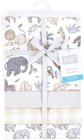Hudson Baby Unisex Baby Cotton Flannel Receiving Blankets, Neutral Safari, One Size - Image 2