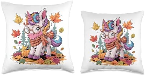 Cute Autumn Unicorn Pumpkin Fall Leaves Thanksgiving Throw Pillow - Image 3